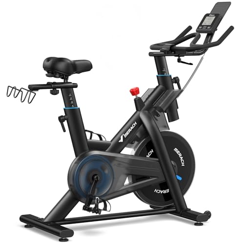 Image of Merach Magnetic Exercise Bike for Home Gym, Low Noise Stationary Bike with Soft Seat Cushion, Indoor Workout Bike with 350 lbs Weight Capacity, Spinning Bike with Self-Developed App, Tablet Mount