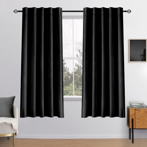 Image of MIULEE Black Velvet Curtains 52x72 inches 2 Panels Luxury Blackout Curtains | Thermal Insulated, Super Soft Window Drapes for Bedroom Living Room, Rod Pocket & Back Tab, Halloween Decor