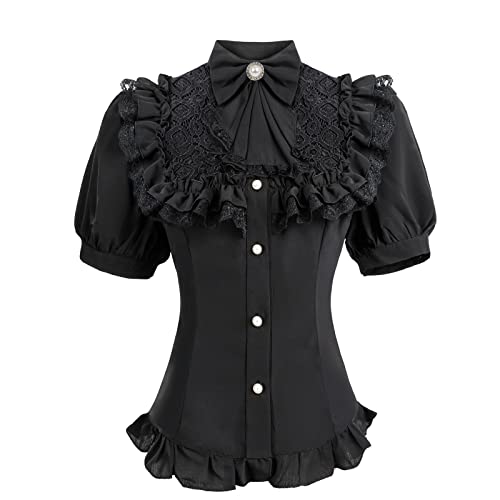 Fiamll Women's Victorian Blouse Vintage Bow Shirt Stand-Up Collar with Ruffles Long Sleeve Shirt, K-black, XXL Fiamll Women's Victorian Blouse Vintage Bow Shirt Stand-Up Collar with Ruffles Long Sleeve Shirt, K-black, XXL
