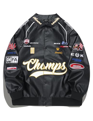 Vamtac Faux Leather Motocross Jackets Oversized Vintage Racing Varsity Bomber Coat Unisex Trendy Streetwear