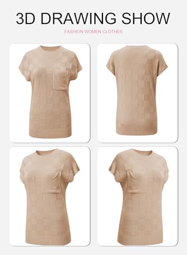Image of SHEWIN Womens Fall Tops for Women Casual Crewneck Short Sleeve Shirts Cap Sleeve Knit Sweater Vest Summer Tops
