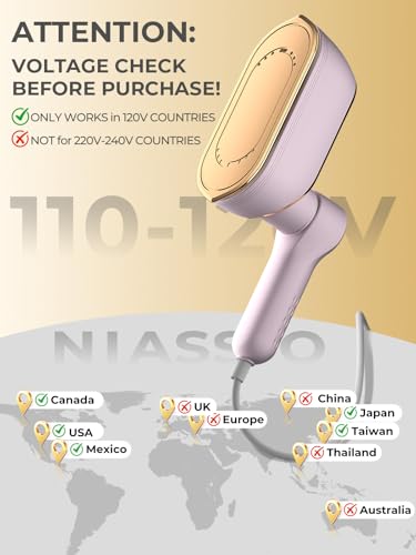Image of NIASSO Travel Steamer, 1200W Portable Handheld Fabric Steamer for Clothes | 4Modes with LCD Display, Powerful Wrinkle Remover, 150ML Water Tank, 10S Fast Heat-Up, 120V Only (Not for Europe), Pink