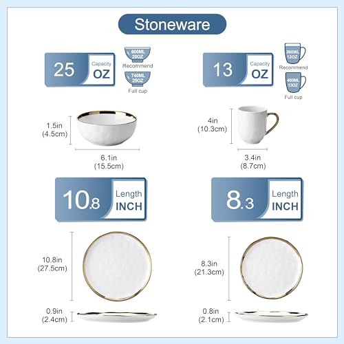 LOVECASA 16 Pieces Plates and Bowls Sets, Porcelain White and Gold Dinnerware Sets, Round Dinner Plates Dishes Set Service for 4, Dishwasher Safe and Scratch Resistant, White by LOVECASA - Image 3