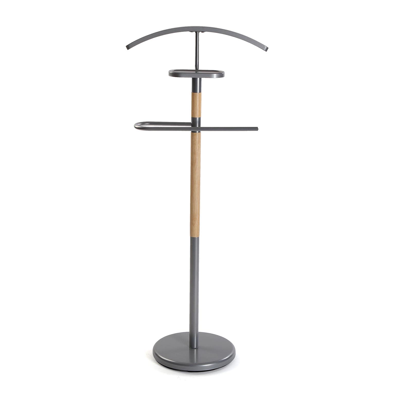 Versa Holstebro Valet de Nuit Multifonctionnel avec 2 Perchoirs Penderie pour Vêtements Homme ou Femme Valet de Chambre, Dimensions (H x l x L) 112 x 28,8 x 46,5 cm, Métal et Bois, Couleur: Gris