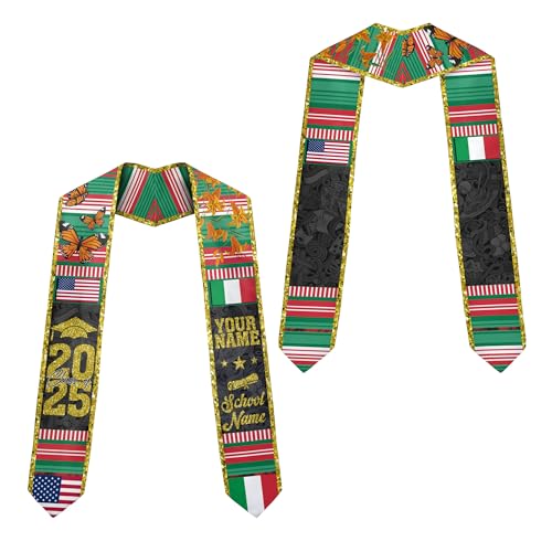 MonkeyVan Personalized Italy Flag Graduation Stole Sash 2025, Italians American Flag Graduation Sash For International Student Itl 12