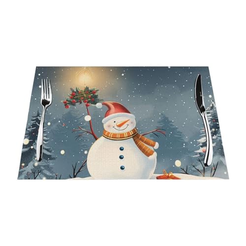 Sets de table Noël anti-chaleur PVC tissé lavable cuisine repas fête - 2
