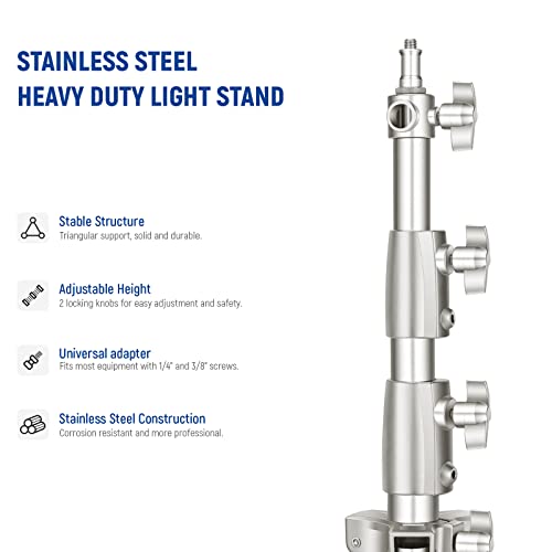 Image of NEEWER 9.2ft /2.8m Stainless Steel Light Stand, Spring Cushioned Heavy Duty Photography Tripod Stand with 1 /4 inch to 3 /8 inch Universal Screw Adapter for Strobe,LED Video Light,Ring Light,Monolight, Softbox