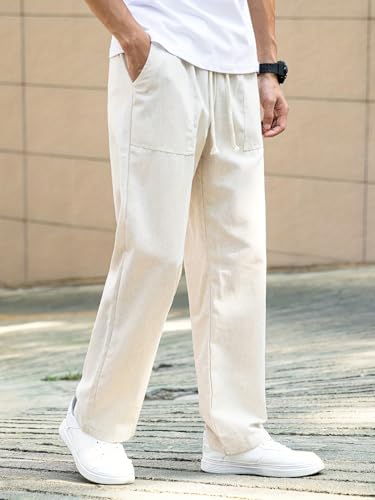 Image of Linen Pant for man | Loose Fit Trouser for Men | Elastic Waist with Drawstring | Perfect for Casual Wear | Lightweight Breathable Fabric | Straight Fit & Side Pocket
