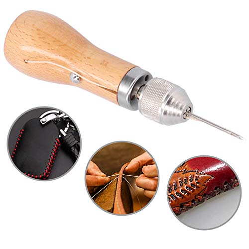 Portable Sewing Awl Kit, Professional Leather Hand Sewing Awl Stitch Hand DIY Sewing Awl Kit with Handle for Leathercraft Canvas Bags