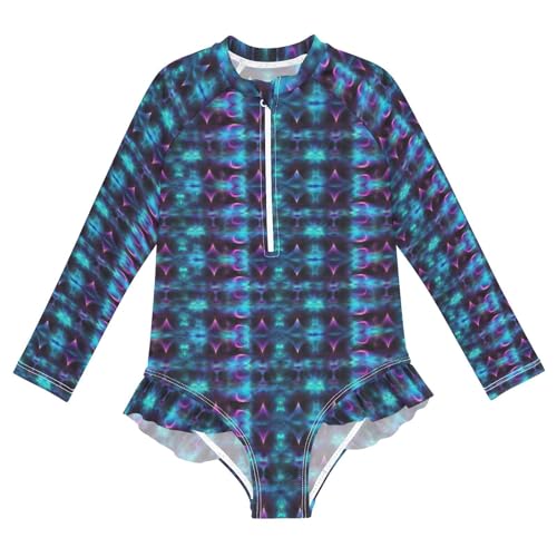 Y2k Blue Purple Girls Long Sleeve Swimsuit UPF 50+ Rashguard Swimwear One Piece Bathing Suit for 3-12 21217587