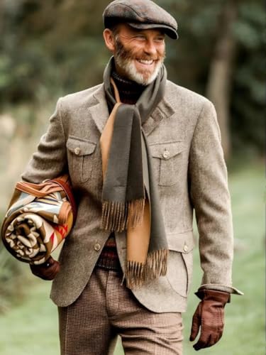 Men's Vintage Herringbone Tweed Blazers Wool Blend Sport Coat Casual Suit Jacket2