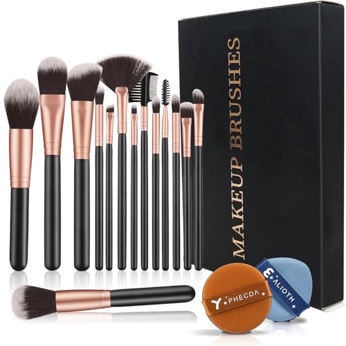 LOIVIYA Set de Brochas de Maquillaje Profesional de 14 Piezas con 2 Soplos de Polvo, Pinceles de Maquillaje con Cabello Sintético Libre de Crueldad Para Colorete Fundación Corrector Polvos Sueltos