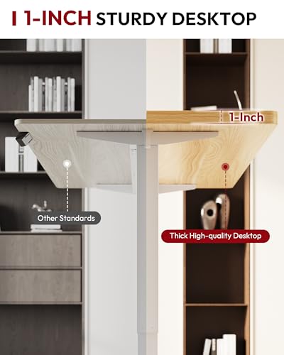 Image of SANODESK Electric Standing Desk 60 x 24 Inches Whole-Piece Desktop Height Adjustable Stand Up Desk w /6-Button Controller Ergonomic Computer Desk for Home Office, Black Frame + Natural Tabletop