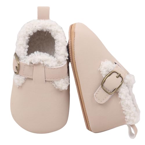 Adigau Baby Booties for Boys Girls Newborn Soft Sole Infant Household Socks with Soft Lining Non Slip Gripper Shoes Warm Winter Outdoor Slippers White 12-18 Months