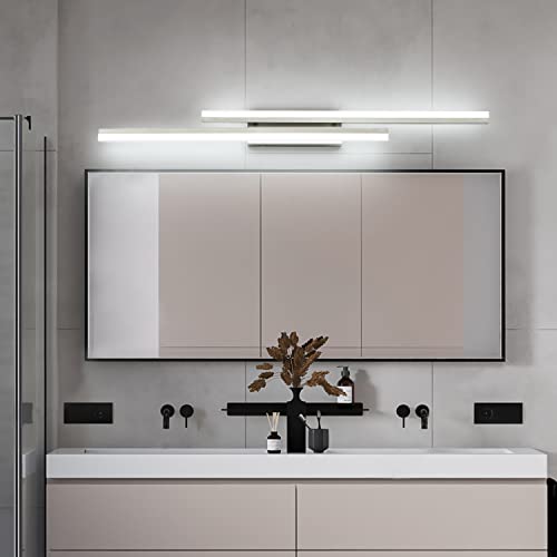 Image of PRESDE 48 inch LED Bathroom Vanity Light, Modern Brushed Nickel Wall Bar Fixture Over Mirror Dimmable