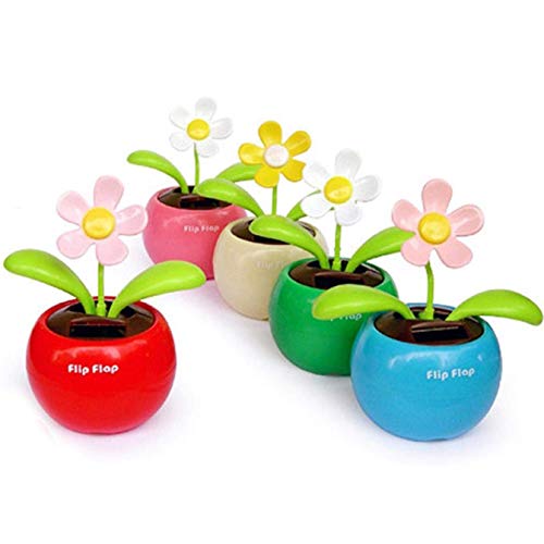 Aohua Fashion Home Car Flowerpot Solar Power Flip Flap Flower Plant Swing Auto Dance Toy for Home Decoration(None colours)