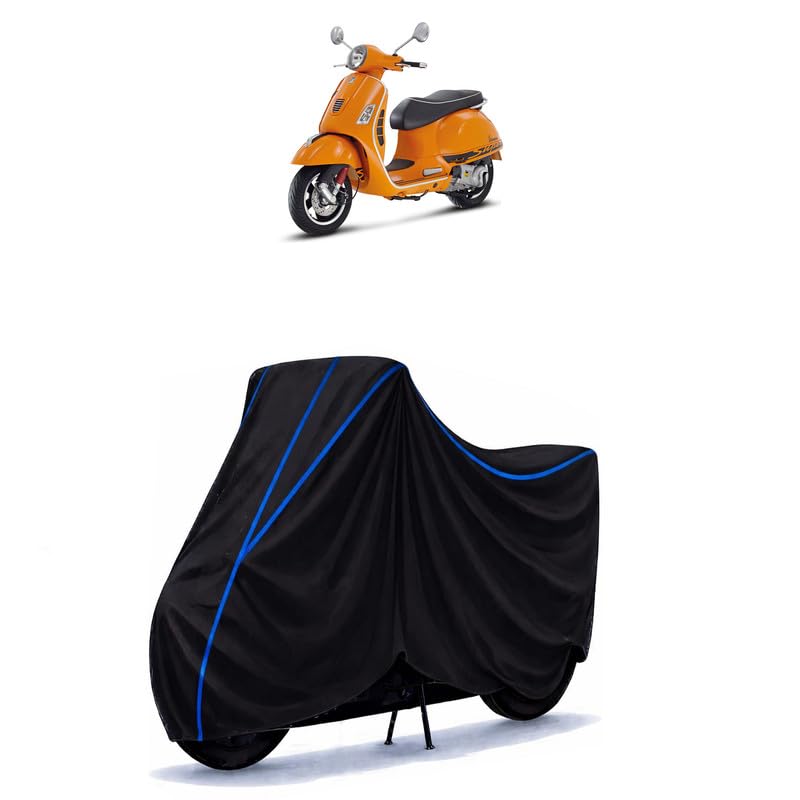 Image of Scooty Cover Water Resistant for GTS Super 125 | Universal Scooter & Bike Cover | Heavy Duty UV Dust, Rain & Scratch Protection | Elastic Fit All Weather Indoor Outdoor | Black with Blue Piping