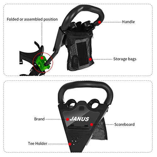 Janus Golf Push Cart, Golf cart for Golf Bag, Golf Pull cart for Golf Clubs, Golf Push carts 3 Wheel Folding, Golf Accessories for Men Women/Kids Golf Clubs Golf cart Accessories and necessitie