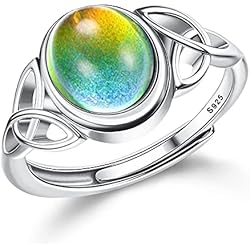 Anillo Estilo Tiffany KRFY Anillos de Plata de Ley 925 para Mujer Estilo Solitario Ovalado Anillos de Control de Temperatura Nudo Celta Trinitario Cambio de Color Anillos Apilables Circonita Cúbica Anillos