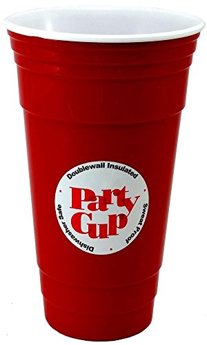 Party Cup Red 32 Oz. - Doublewall Insulated - Dishwasher Safe - Sweat Proof - Reusable Beverage Cup