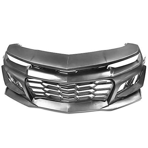 Ikon Motorsports Front Bumper Compatible With 2014-2015 Chevy Camaro, 1Le Style Black Pp Bumper Cover With Grille + Bottom Lip + Foglight Cover #TOP4