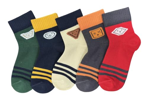 Image of Colourful Socks for Kids, Crew length, Soft Pure Cotton, Lightweight & Breathable, 1 to 9 Years, Pack of 5, Designer socks