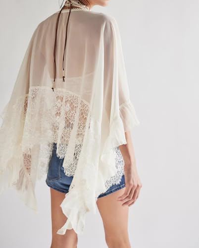 Women's Sheer Poncho Top Y2K Batwing Sleeve Loose Fit See-through Mesh Cape Shirt Cover-up Sexy Lace Floral Blouses4