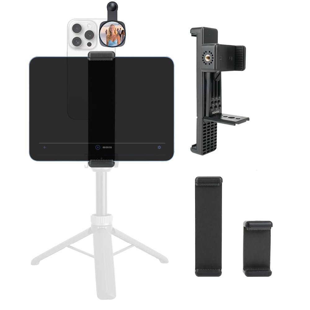 Metal Dual Device Tablet &amp; Phone Holder Tripod Mount Adapter Set