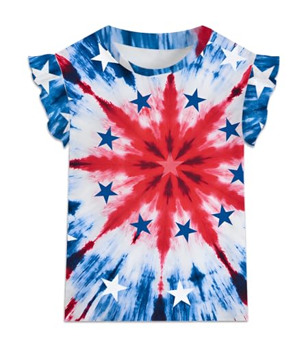 Image of Tkria Girls 4th of July Tank Tops Red White and Blue Shirt Toddler Girl American Flag Patriotic Outfit 2-7 Years