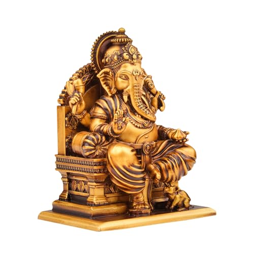 Image of Artarium Blessings Lalitasana Ganesha Idol | Antique Gold Finish Resin Ganpati Murti for Home Pooja, Office, Car Dashboard & Vastu Decor (3 Inch, Antique)
