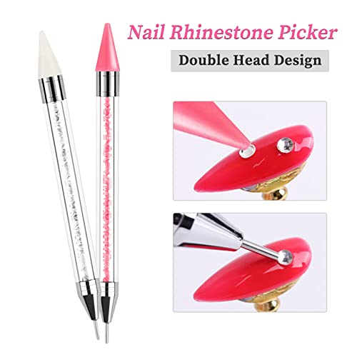 Sularpek Nail Rhinestone Picker, 2 Pieces Dual-End Rhinestones Pickup Tool, Wax Pencil For Rhinestones, For Nail Gems Stones Crystals Diy Nail Art Crafts(White, Pink) #TOP2