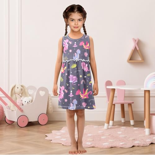 Fashion Girls Dress Cute Pattern Sleeveless Summer Casual Sundress A-line Dress 2T-8Y2