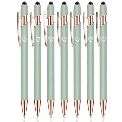 7 Pack 2 in 1 Ballpoint Pen with Stylus Tip, Metal Stylus Pens for Touch Screens,1.0 mm Black Ink Retractable Ballpoint Smooth Writing Pens for work colleagues (Green)