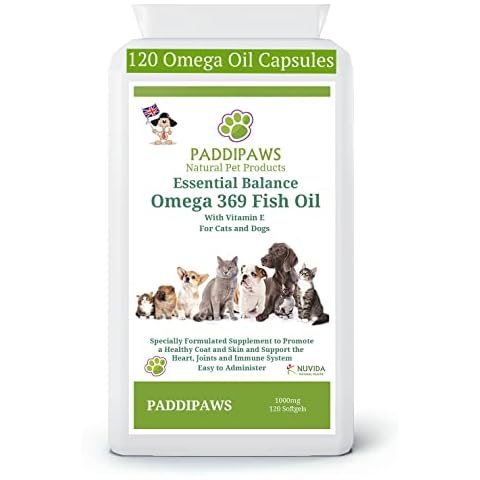 PADDIPAWS High Strength Omega Fish Oil for Dogs - 120 Softgel Capsules of Omega 3 for Dogs and Cats - Omega 3 6 9 with essential acids EPA and DHA. Dry Skin, Stiff Joints, Allergies, Hips Cover
