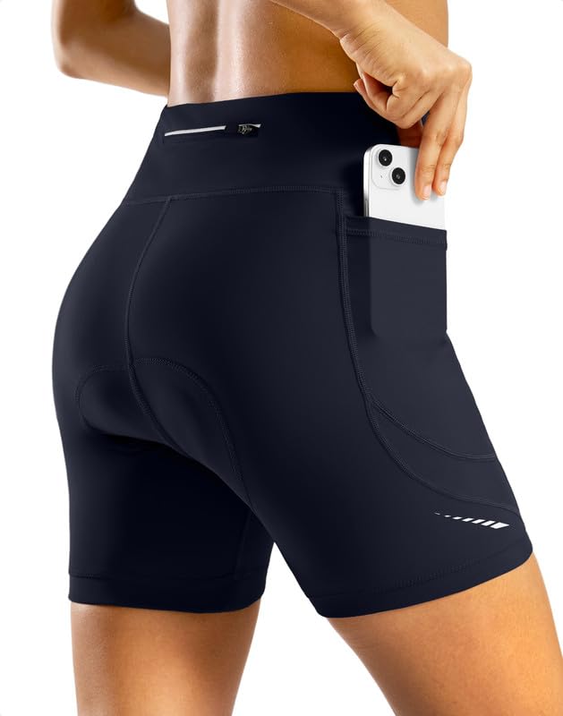 Bikewa Women's 4D Padded Bike Shorts High Waist Cycling Underwear for Women Road Bicycle Biking Shorts with Zipper Pockets
