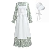 Nuoqi Pioneer Dress Women Prairie Dresses with Bonnet Adult Long Colonial Costume Green XXL
