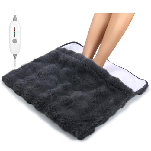 Electric Foot Warmer, Luxury Faux Fur Heating Pad for Feet Pain Relief Cramp, Heated Foot Warmer for Under Desk & Bed with 3 Heat Settings & 2H Auto-Off, ETL Certified, 20x22 Inch, Dark Grey