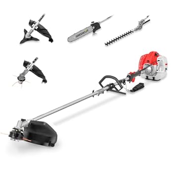 Foto di GREENCUT GM650X-5 - Decespugliatore Multifunzione 5 in 1, Motore a Benzina 2 Tempi, 5 Accessori Intercambiabili, Decespugliatore, Tagliasiepi e Potatore per Giardino