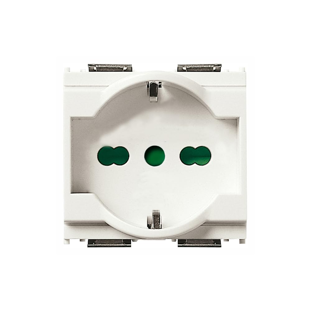 Prise 2P + T 16A universelle blanche épurée haute résistance mécanique
