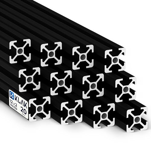 KLAK 20 - Aluprofil 12 Stück 20x20mm 2m Konstruktionsprofil Nut 6 schwarz