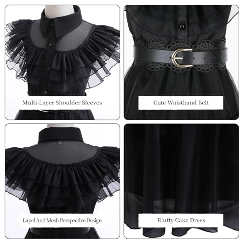 Vestido Negro para Niñas de 4-5 Años Addams Family miniatura 3