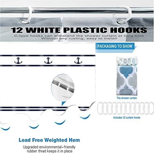 Decoreagy Navy Anchor Shower Curtain Sets For Bathroom, Blue White Striped Shower Curtains, Nautical Themed Bath Curtain Water Resistant, Polyester Fabric,Machine Washable With 12 Hooks 72X72In #TOP2