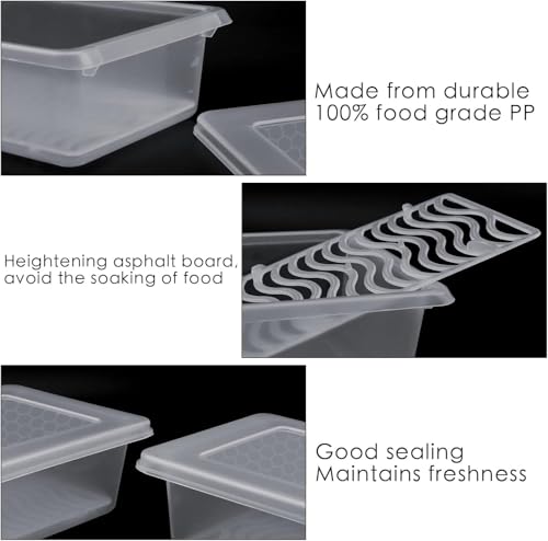 Image of LEMBOSE Fridge Storage Containers (Pack of 2) with Removable Drain Plate & Secure-Sealing Lids, Fridge Storage Boxes Keep Fruits, Vegetables Fresher, Container Box, 1500 ML (Transparent)