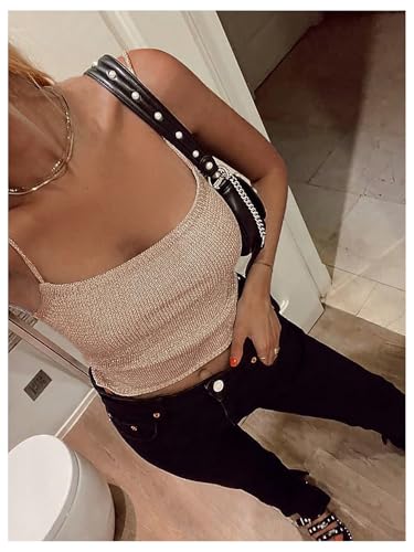 Floerns Women's Sexy Shiny Knitted Crop Cami Top Spaghetti Strap Slim Fit Shiny Sequin Night Out Camisole Top4
