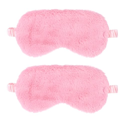 2 Pcs Plush Eye Mask Soft Sleeping Blindfold Eye Cover Comfortable Furry Faux Fur Sleeping Mask Satin Nap Night Eyeshade Cover for Women Men Gift (Pink)