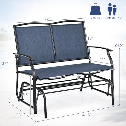 Image of Giantex Outdoor Glider Bench, Patio Glider Bench for Outside, Steel Frame, 400 Lbs Capacity, Ergonomic Swing Rocking Chair Loveseat, 2-Person Porch Swing Rocker for Backyard, Lawn, Balcony, Dark Blue