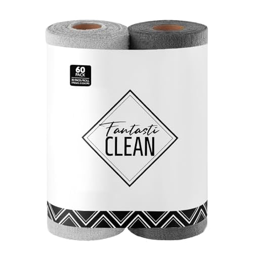 Fantasticlean Microfiber Cleaning Cloth Roll -60 Pack, Tear Away Microfiber Towels, 12" x 12", Reusable, Washable, Scratch Free, Ultra Absorbent for A