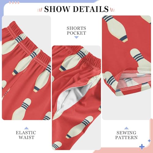 Pajama Bottoms, Bowling Pin on Red Sleeping Pant Lounge Wear Pajamas Long Pants Sleepwear PJS4