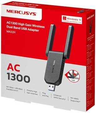 Mercusys MA32H, AC1300 Mbps, Çift Bant, USB 3.0, Yüksek Çekim Güçlü Wi-Fi 5 USB Adaptör - Görsel 6
