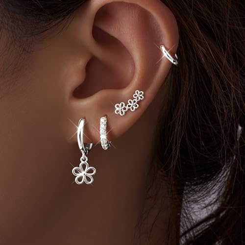 Image of Small Gold Huggie Hoop Earrings Set for Women Men Hypoallergenic 14K Plated Stack Cartilage Earrings, Sterling Silver Multiple Piercing Lightweight Mini Thin Cute Dainty Trendy Jewelry Gifts for Women